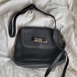 Vegan black gold bow bag satchel purse